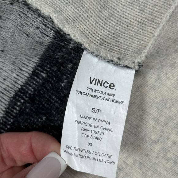 VINCE Cashmere & Wool Sz S Gray & Black Color Block Striped Open Front Cardigan - Picture 15 of 15